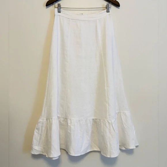 Reformation White Linen Ruffle Edge Midi Skirt - Picture 3 of 7